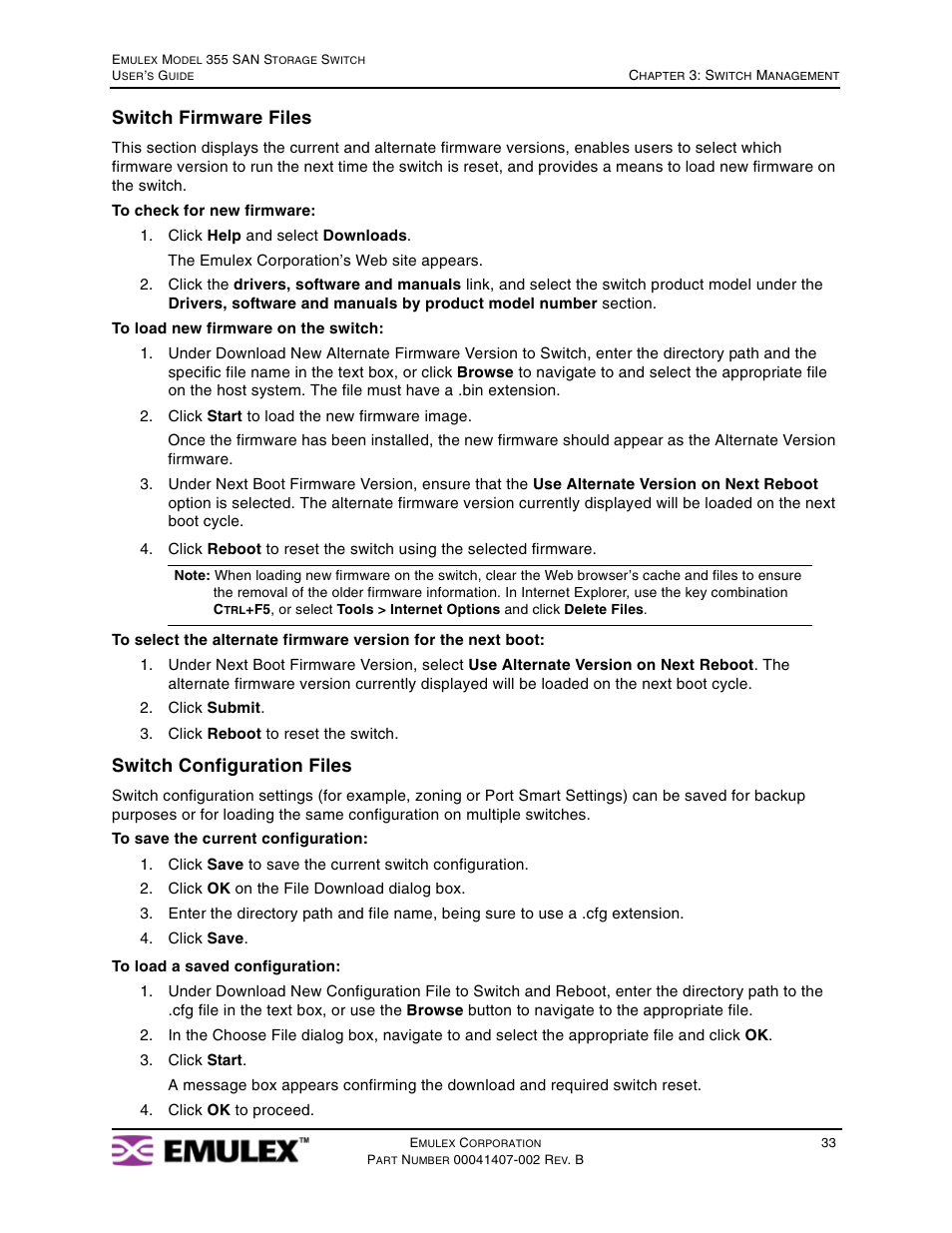 Switch firmware files, Switch configuration files | Emulex 355 (for Apple) User Manual | Page 36 / 72