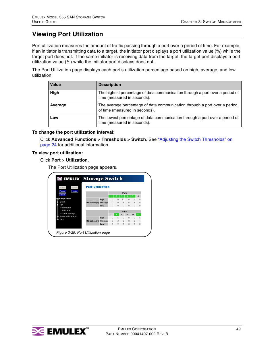 Viewing port utilization | Emulex 355 (for Apple) User Manual | Page 52 / 72