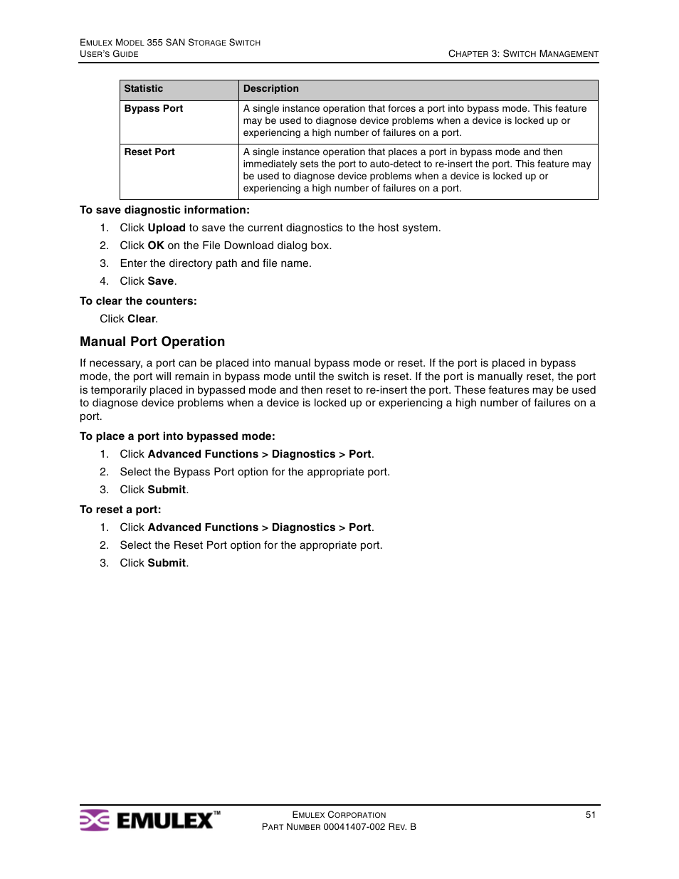Manual port operation | Emulex 355 (for Apple) User Manual | Page 54 / 72