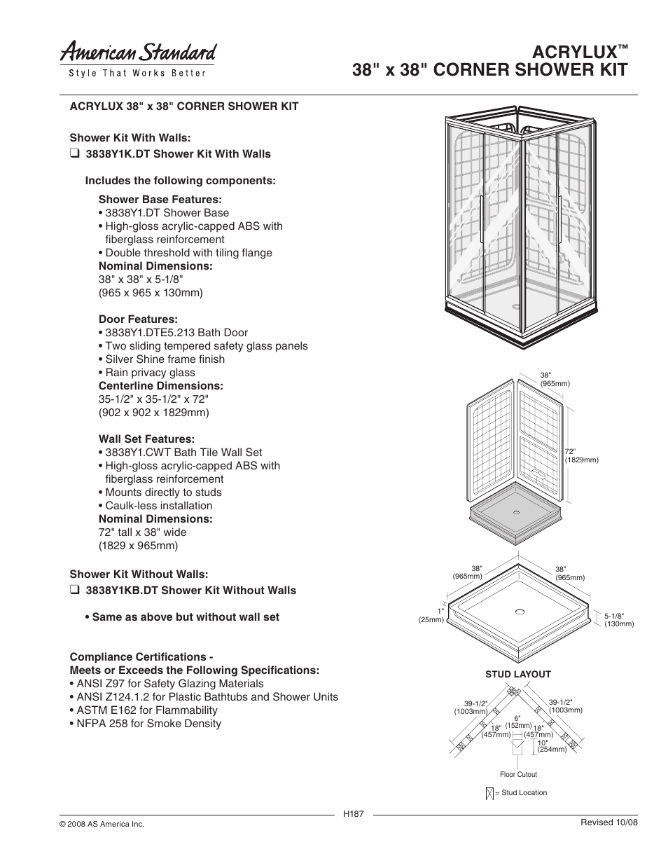 American Standard ACRYLUX 3838Y1K.DT User Manual | 1 page