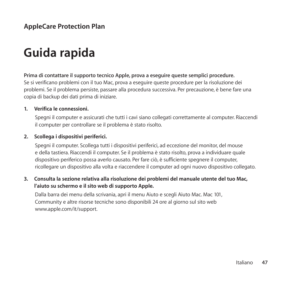 Guida rapida | Apple AppleCare Protection Plan for Mac User Manual | Page 47 / 104