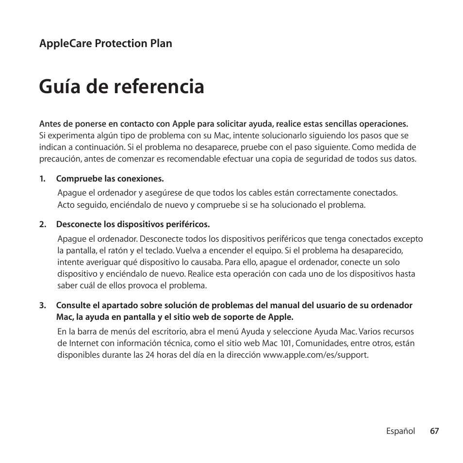 Guía de referencia | Apple AppleCare Protection Plan for Mac User Manual | Page 67 / 104