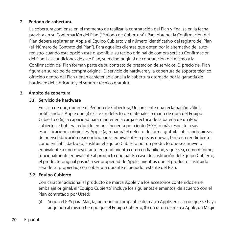 Apple AppleCare Protection Plan for Mac User Manual | Page 70 / 104