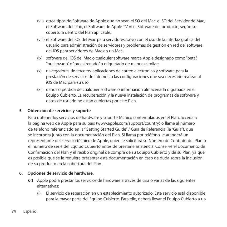 Apple AppleCare Protection Plan for Mac User Manual | Page 74 / 104