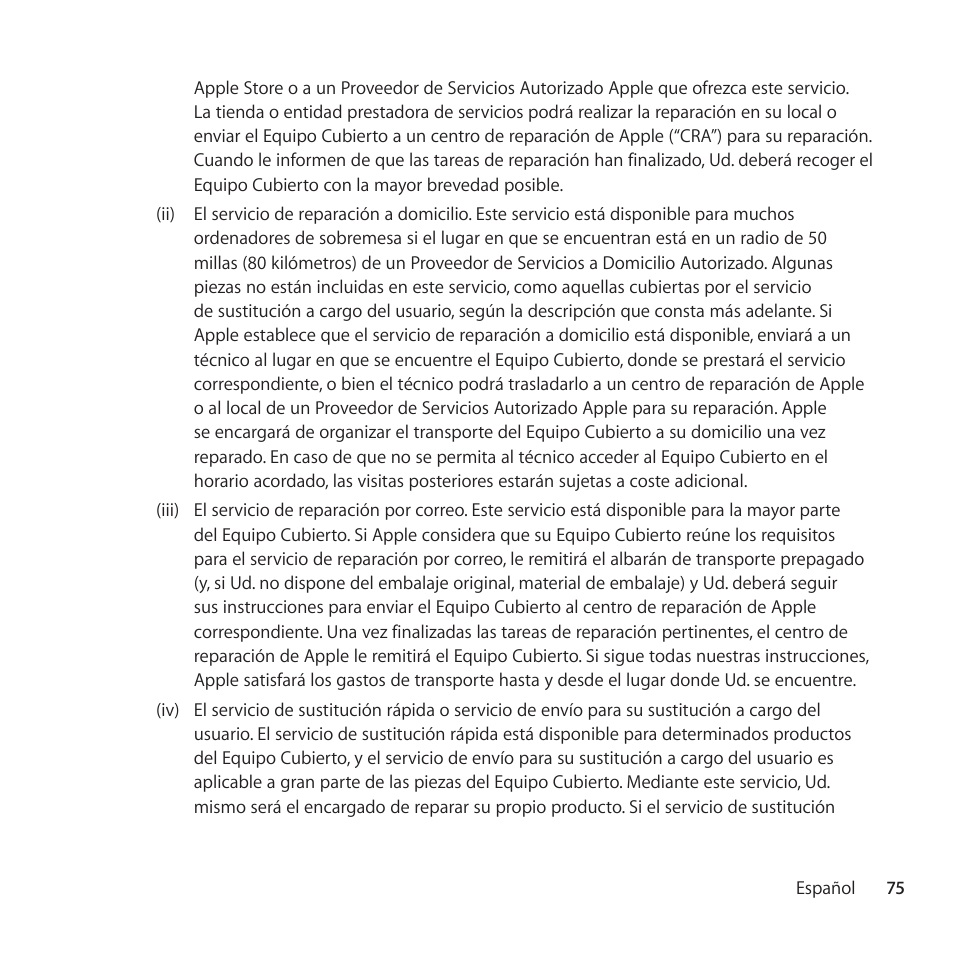 Apple AppleCare Protection Plan for Mac User Manual | Page 75 / 104