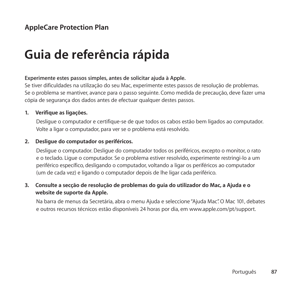 Guia de referência rápida | Apple AppleCare Protection Plan for Mac User Manual | Page 87 / 104