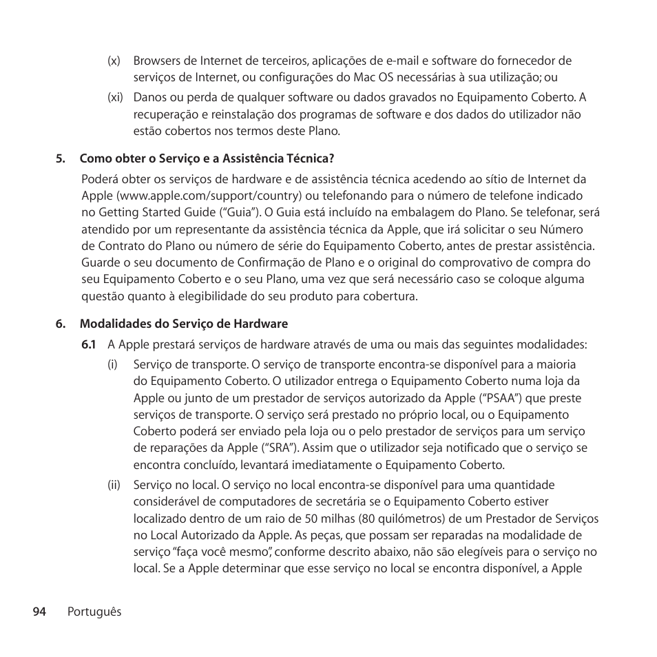 Apple AppleCare Protection Plan for Mac User Manual | Page 94 / 104