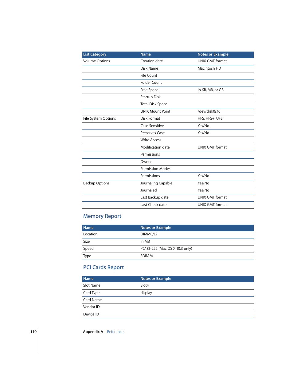 Memory report, Pci cards report | Apple Remote Desktop 2.2 User Manual | Page 110 / 116