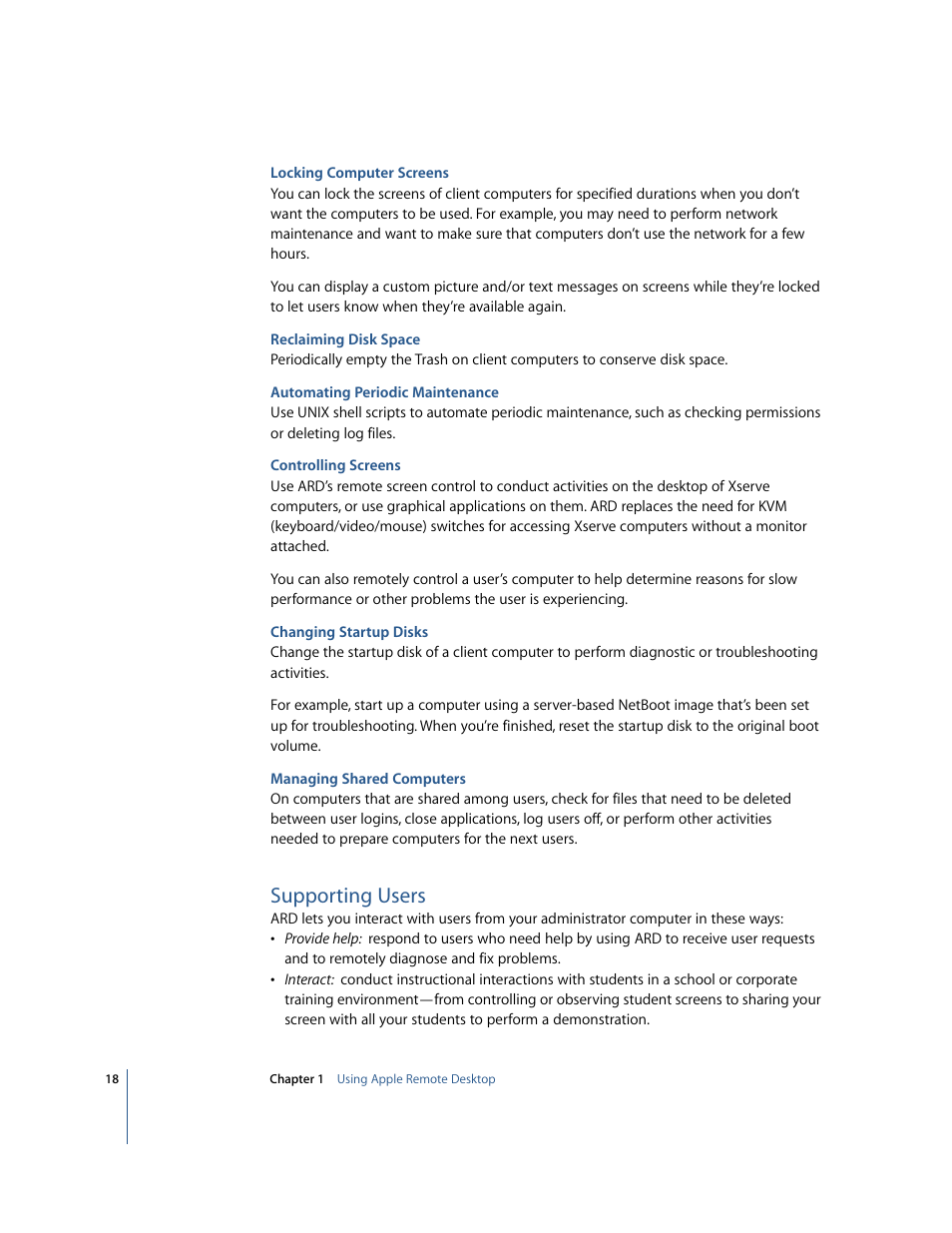 Supporting users | Apple Remote Desktop 2.2 User Manual | Page 18 / 116