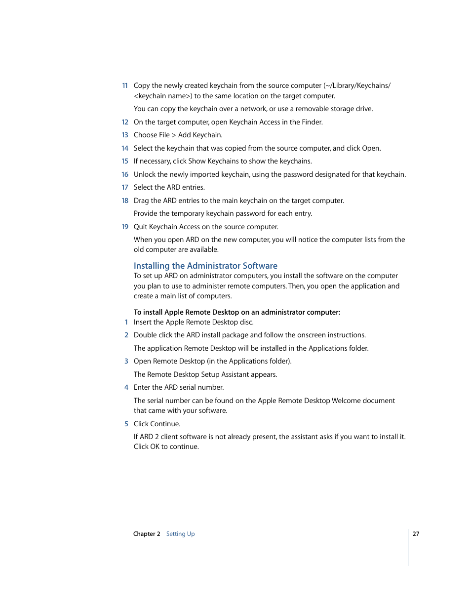 Installing the administrator software | Apple Remote Desktop 2.2 User Manual | Page 27 / 116