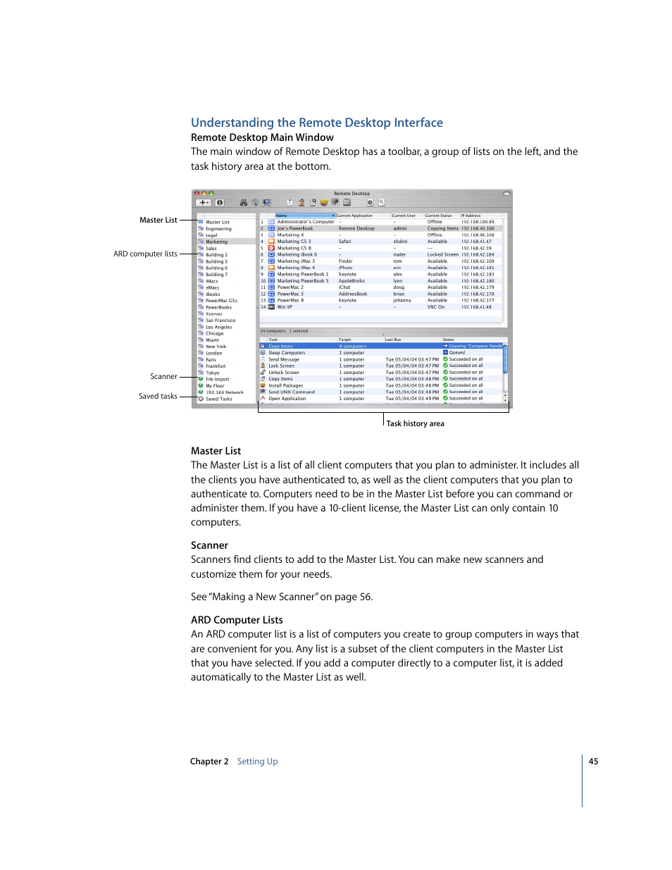 Understanding the remote desktop interface | Apple Remote Desktop 2.2 User Manual | Page 45 / 116