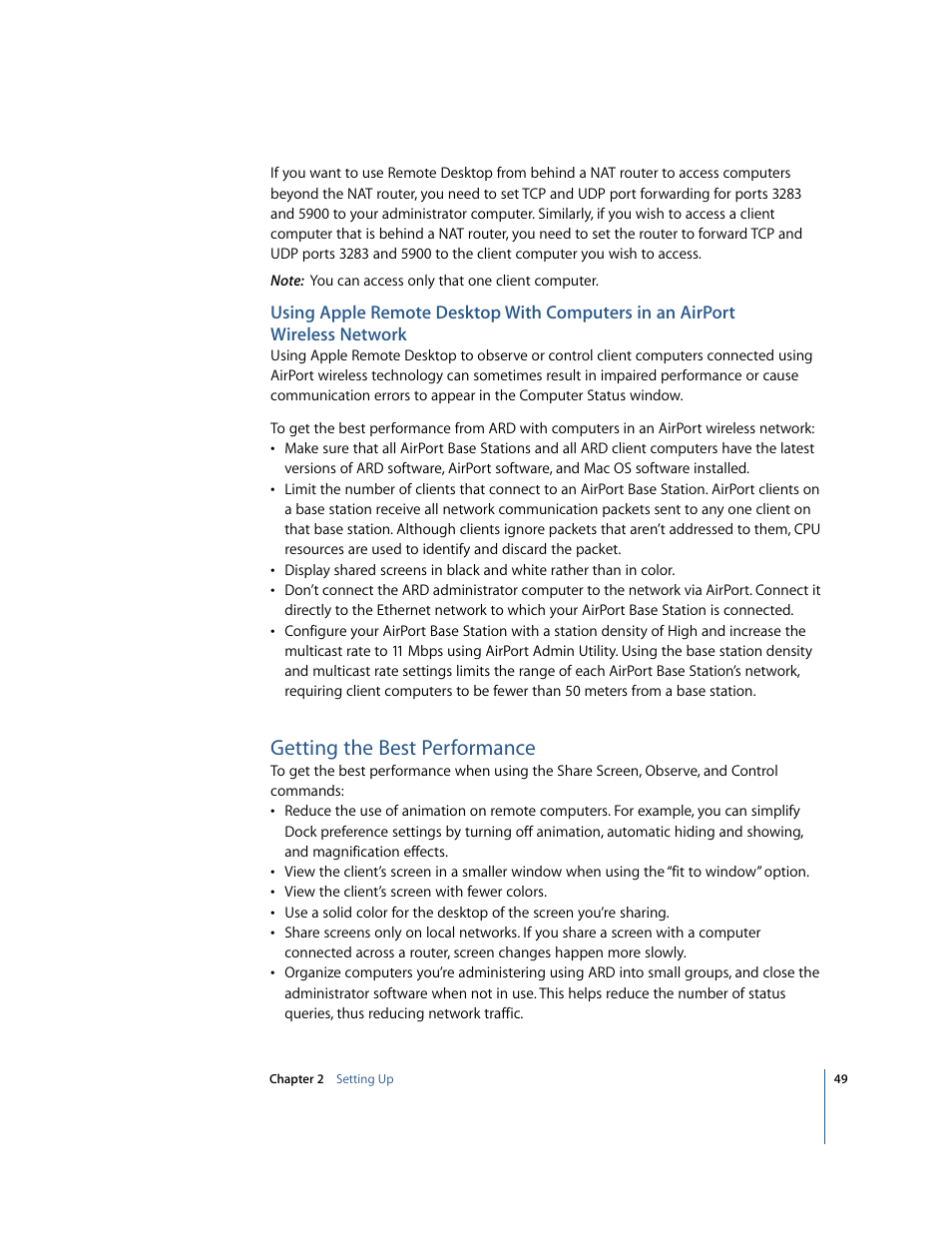 Getting the best performance | Apple Remote Desktop 2.2 User Manual | Page 49 / 116