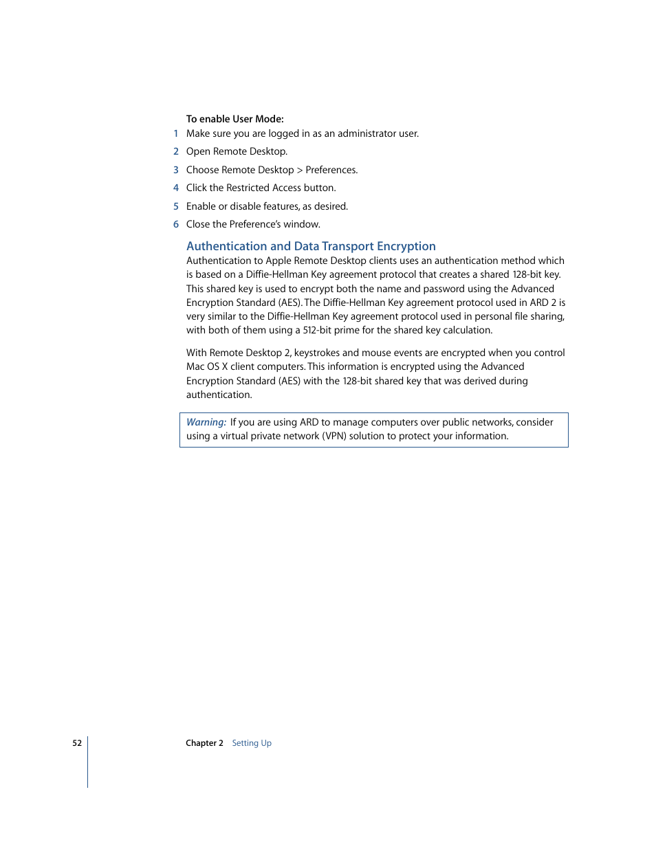 Authentication and data transport encryption | Apple Remote Desktop 2.2 User Manual | Page 52 / 116