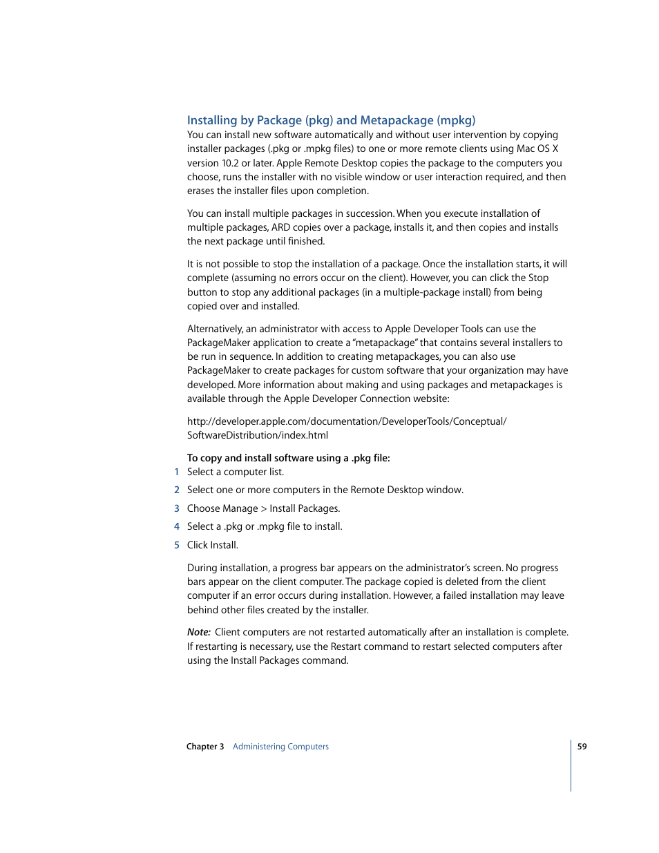 Installing by package (pkg) and metapackage (mpkg) | Apple Remote Desktop 2.2 User Manual | Page 59 / 116