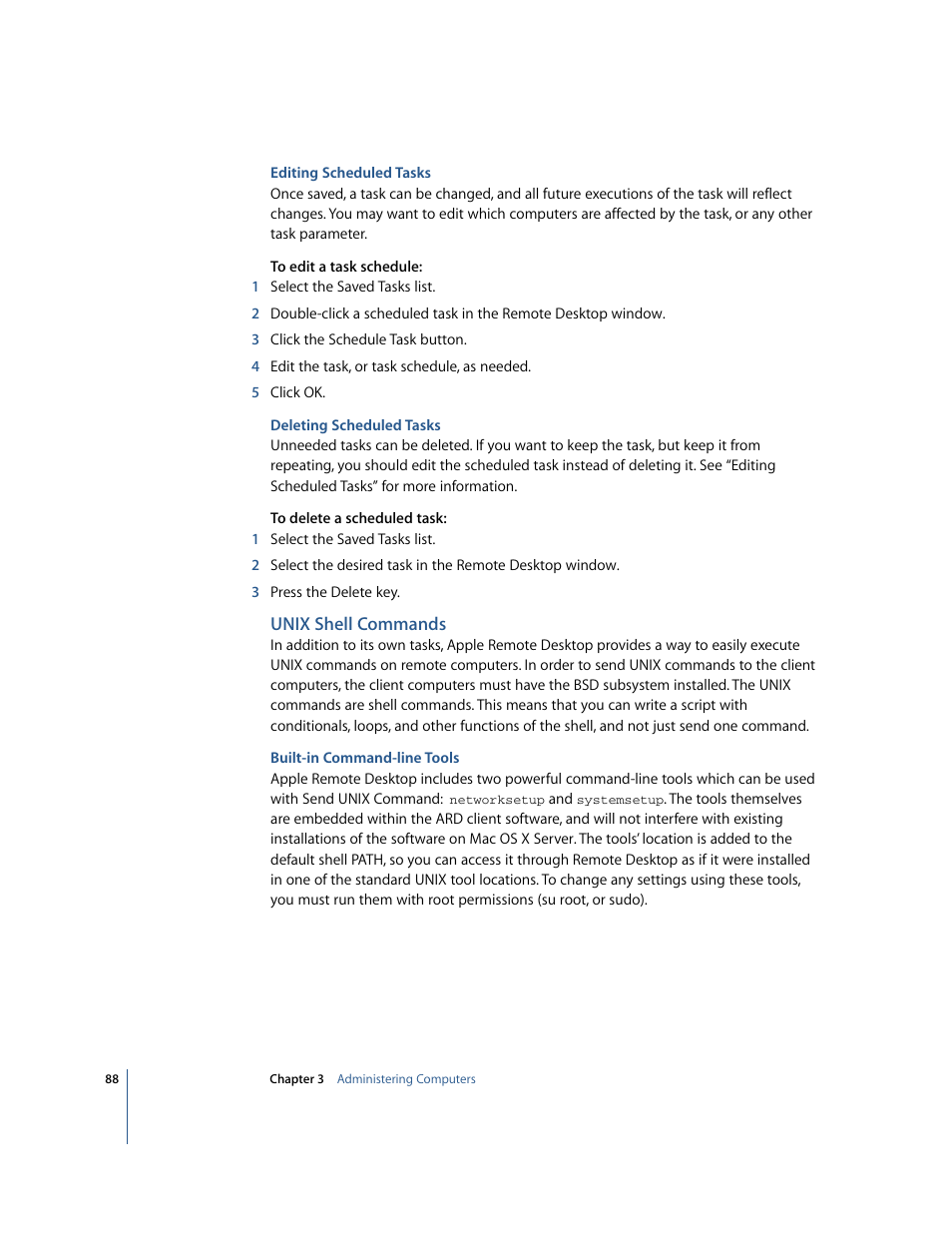 Unix shell commands | Apple Remote Desktop 2.2 User Manual | Page 88 / 116
