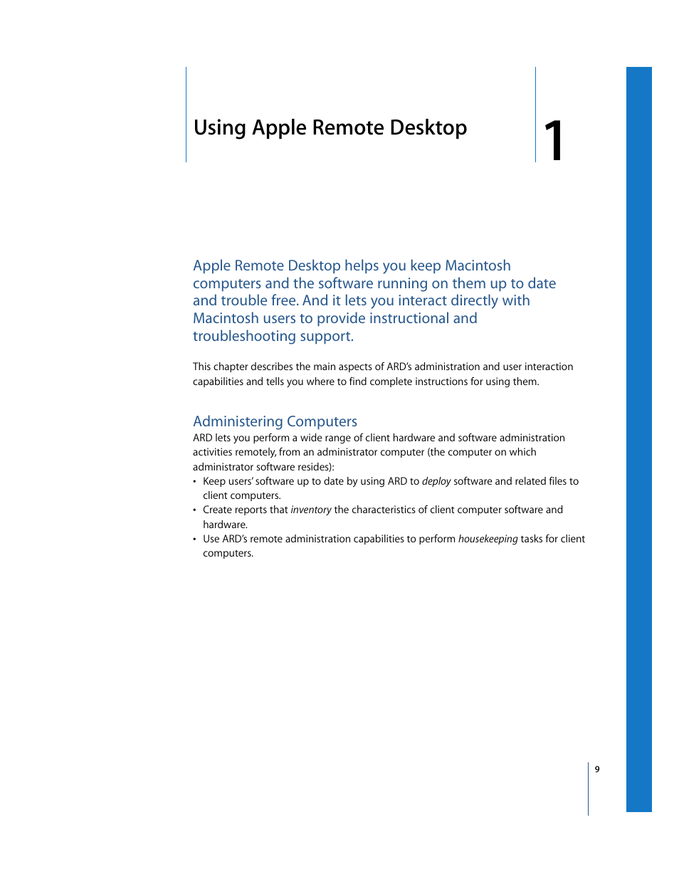 Using apple remote desktop, Administering computers | Apple Remote Desktop 2.2 User Manual | Page 9 / 116
