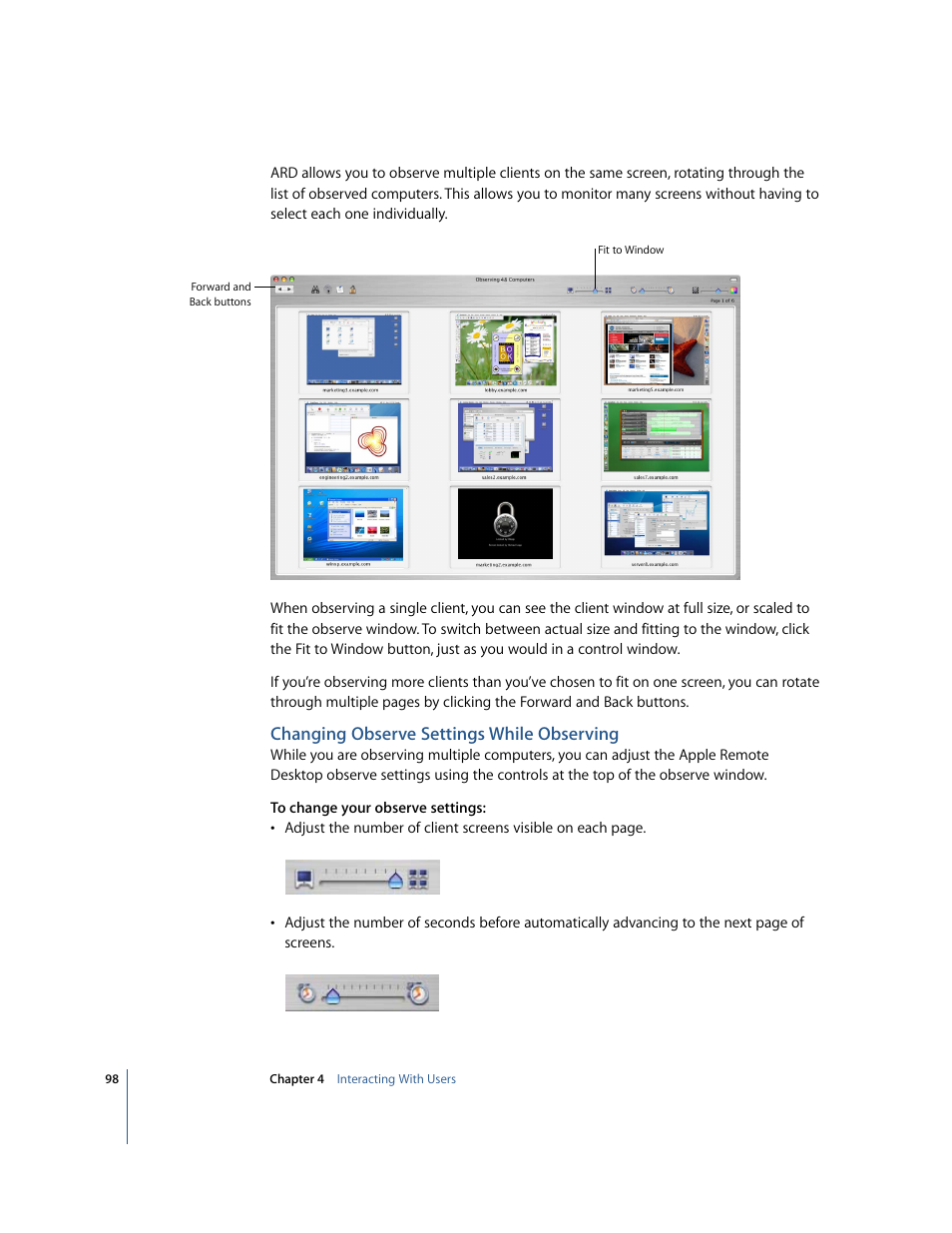 Changing observe settings while observing | Apple Remote Desktop 2.2 User Manual | Page 98 / 116