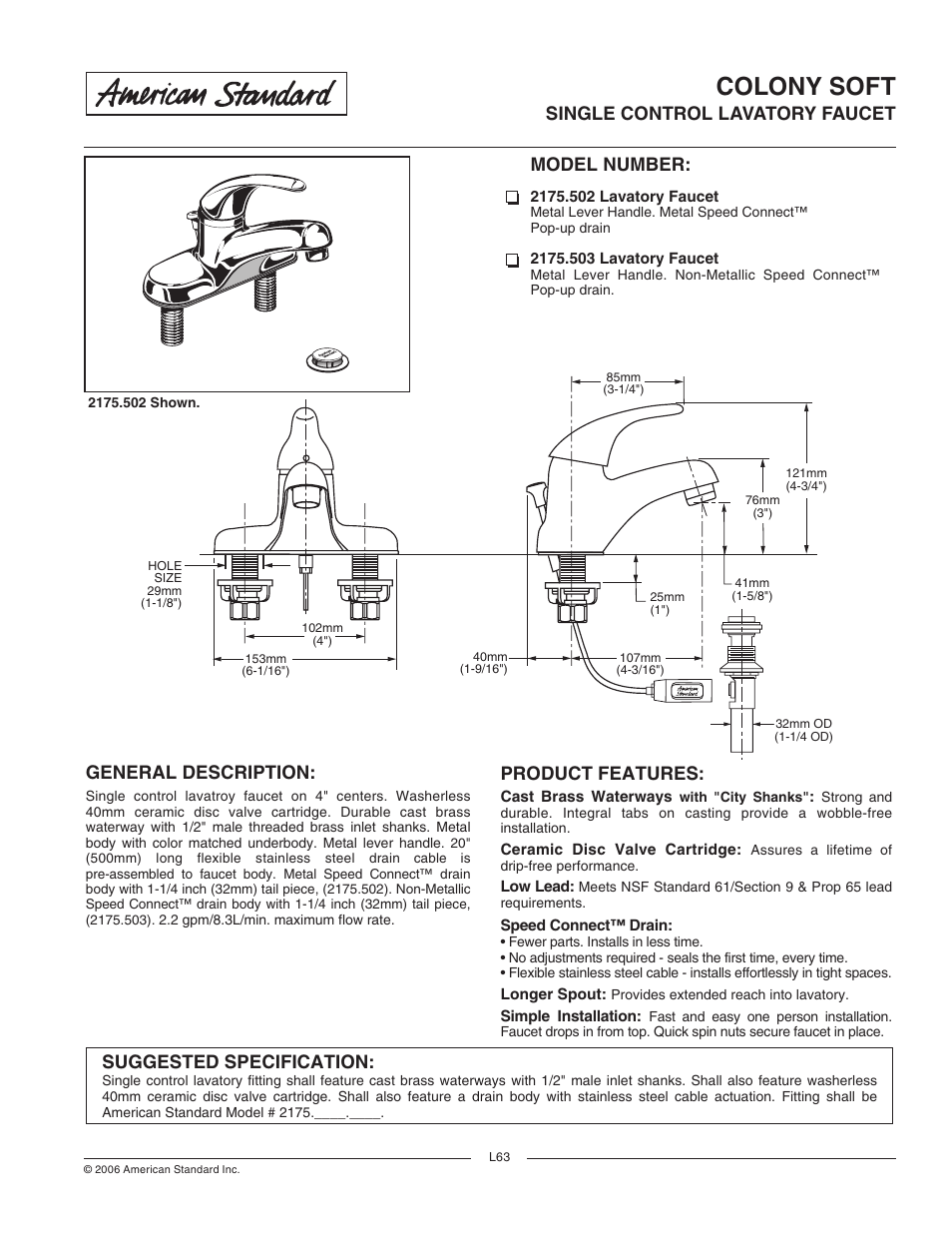 American Standard 2175.503 User Manual | 2 pages