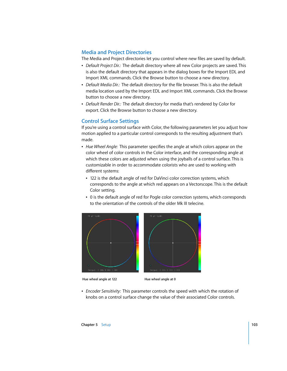 Media and project directories, Control surface settings, Control surface | Settings | Apple Color 1.0 User Manual | Page 103 / 364