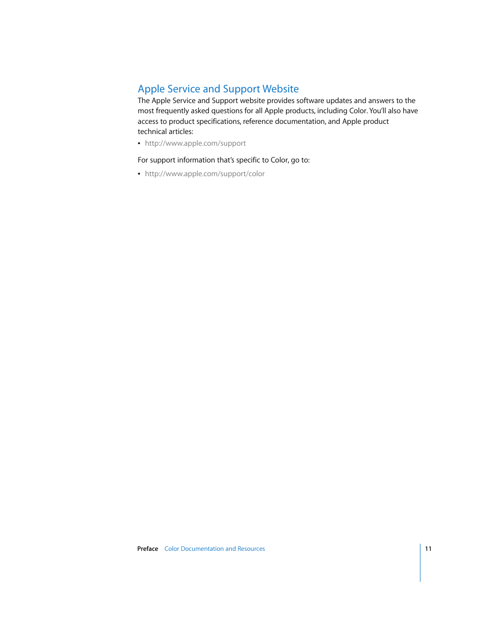 Apple service and support website | Apple Color 1.0 User Manual | Page 11 / 364