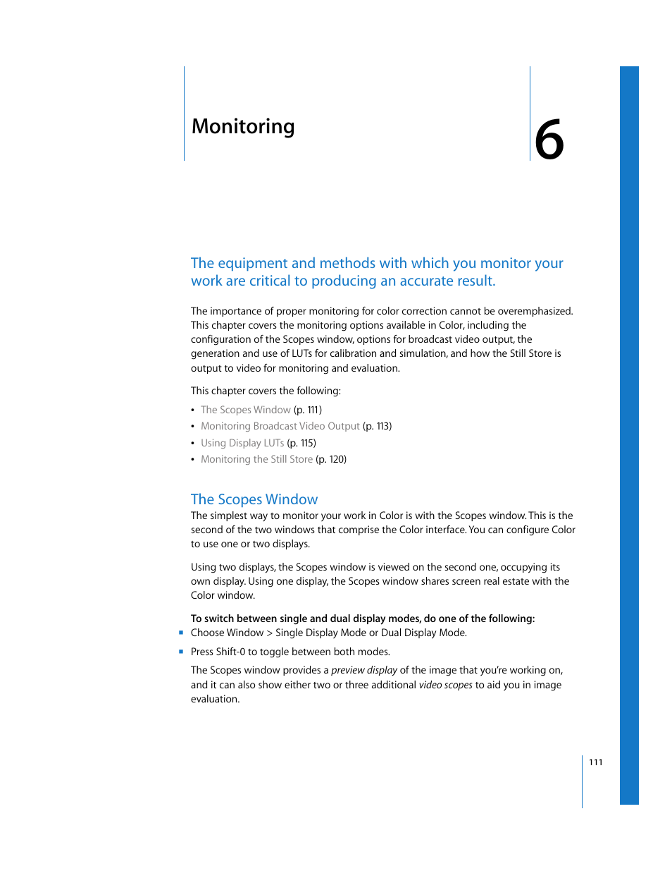 Monitoring, The scopes window, Chapter 6 | See chapter 6 | Apple Color 1.0 User Manual | Page 111 / 364