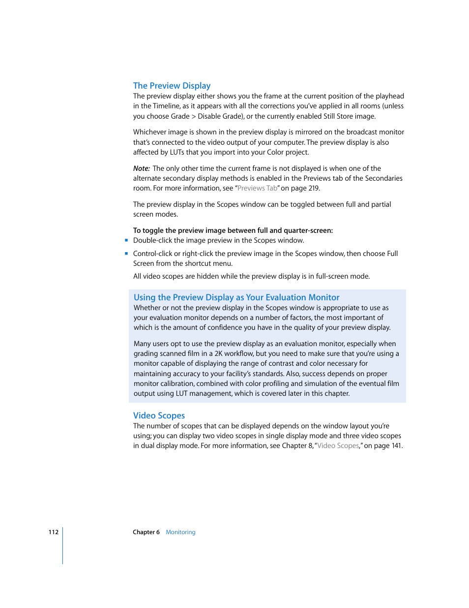 The preview display, Video scopes | Apple Color 1.0 User Manual | Page 112 / 364