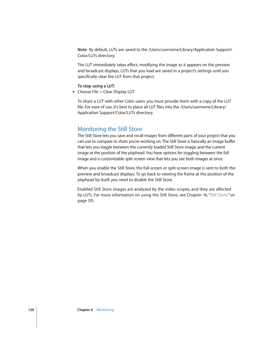 Monitoring the still store, P. 120) | Apple Color 1.0 User Manual | Page 120 / 364