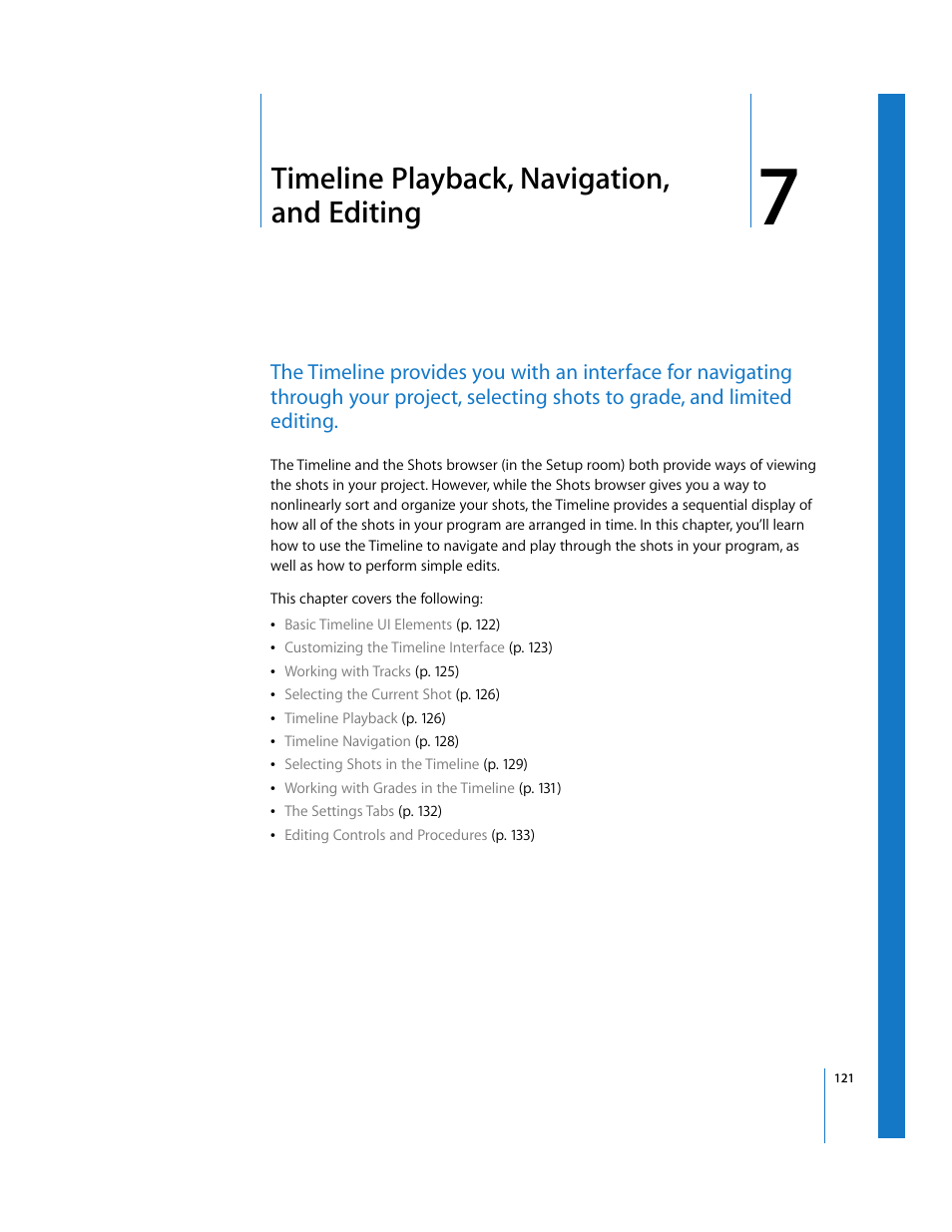 Timeline playback, navigation, and editing, Chapter 7 | Apple Color 1.0 User Manual | Page 121 / 364