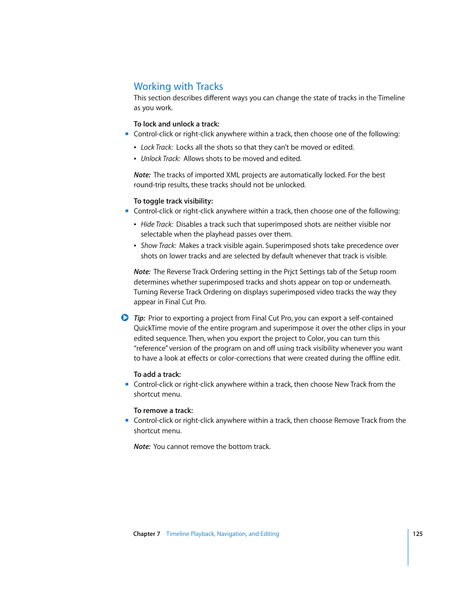 Working with tracks, P. 125) | Apple Color 1.0 User Manual | Page 125 / 364