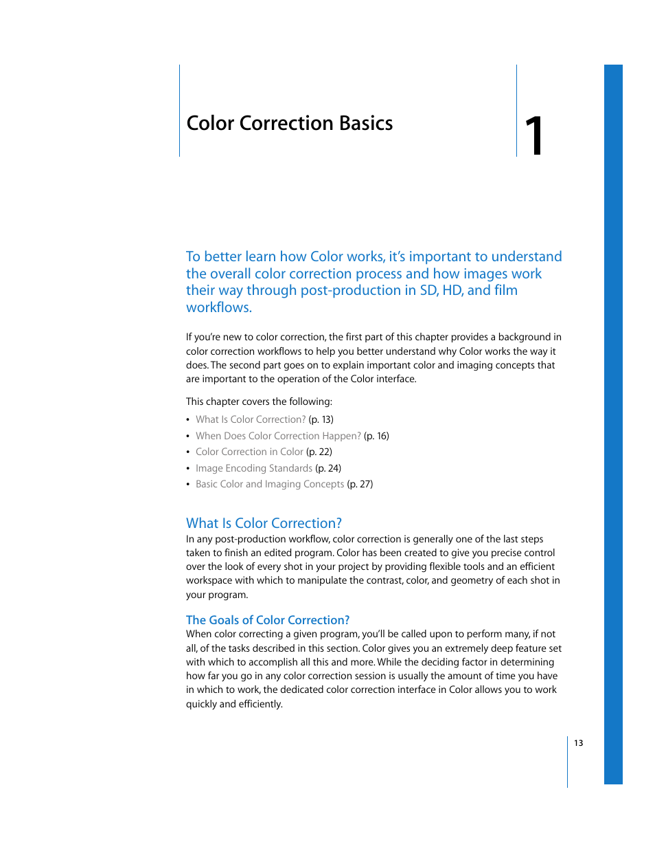 Color correction basics, What is color correction, The goals of color correction | Chapter 1 | Apple Color 1.0 User Manual | Page 13 / 364