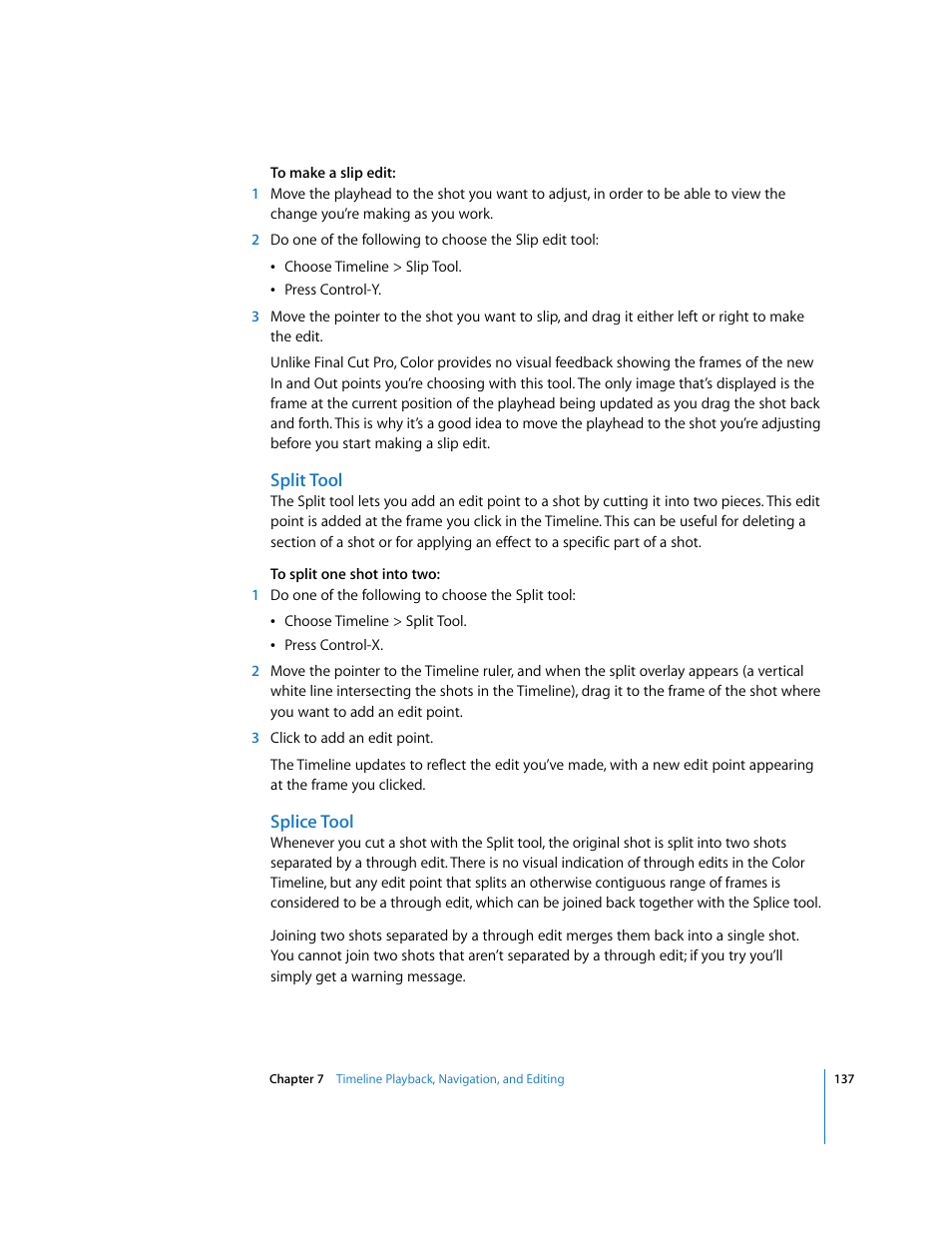 Split tool, Splice tool | Apple Color 1.0 User Manual | Page 137 / 364
