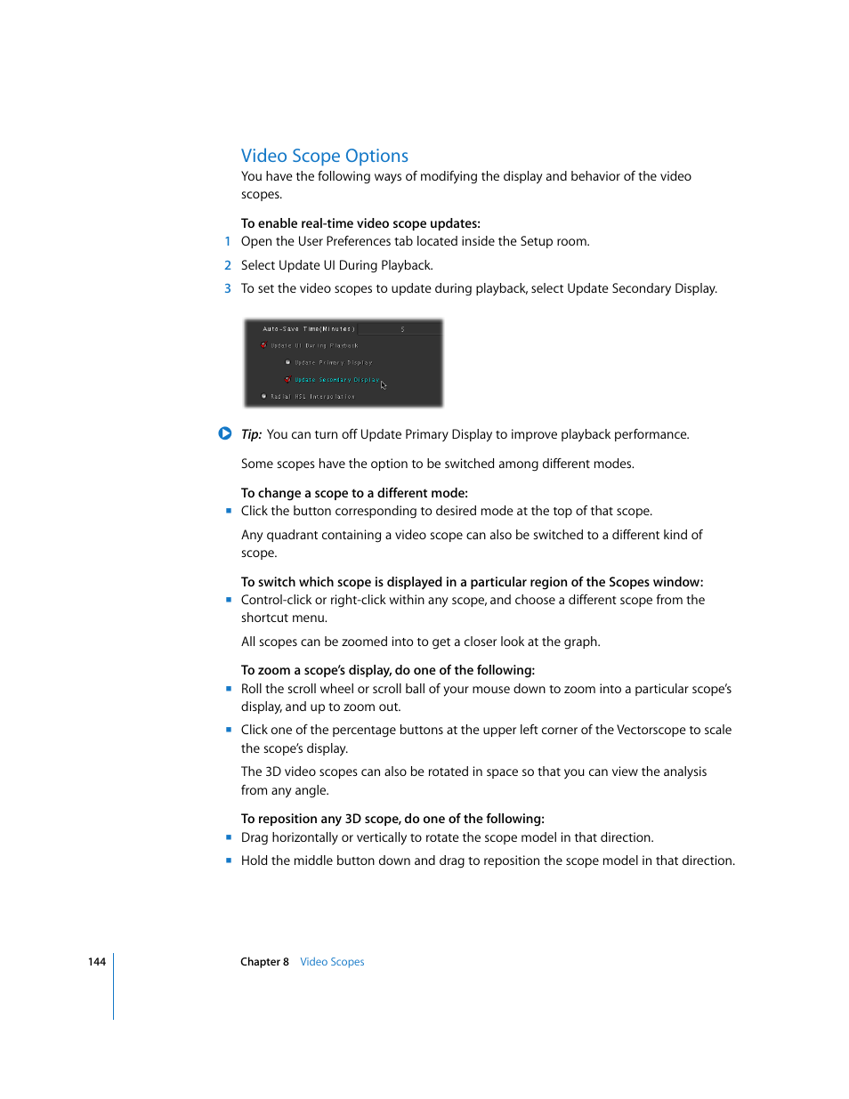 Video scope options, P. 144) | Apple Color 1.0 User Manual | Page 144 / 364
