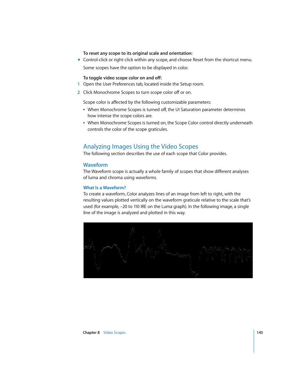 Analyzing images using the video scopes, Waveform, P. 145) | Apple Color 1.0 User Manual | Page 145 / 364
