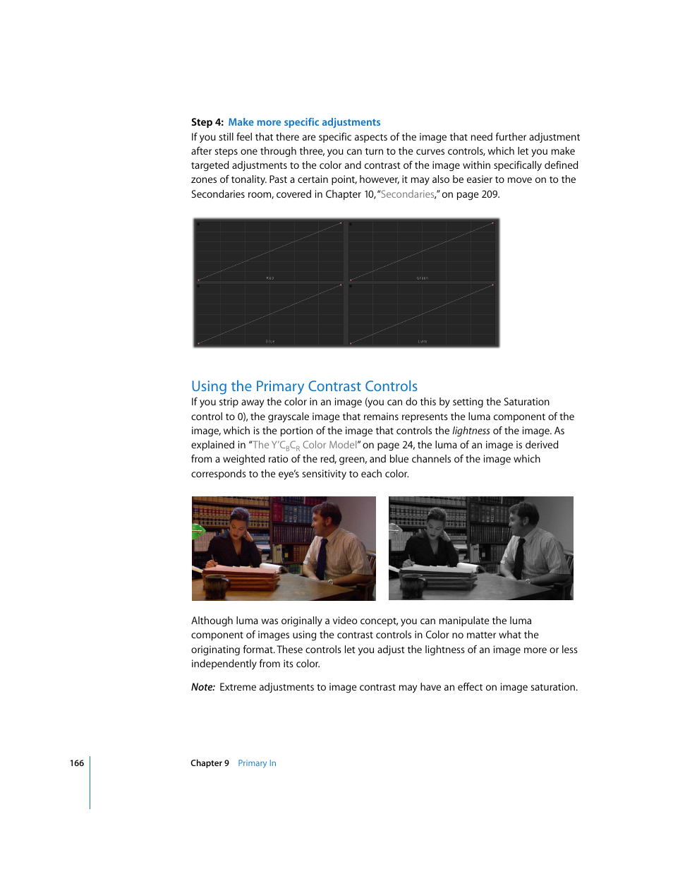 Using the primary contrast controls, Using the primary contrast, Controls | P. 166) | Apple Color 1.0 User Manual | Page 166 / 364