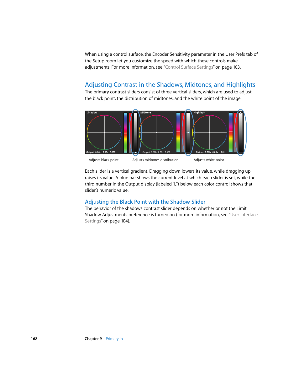 Adjusting the black point with the shadow slider, P. 168) | Apple Color 1.0 User Manual | Page 168 / 364