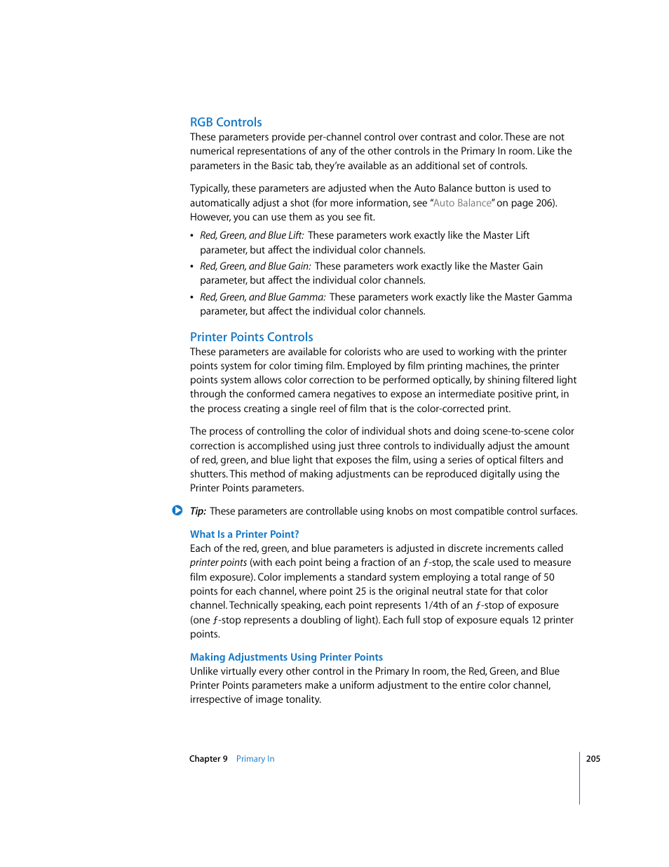 Rgb controls, Printer points controls | Apple Color 1.0 User Manual | Page 205 / 364