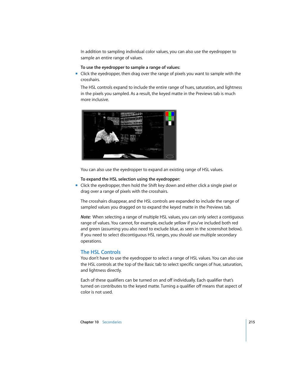 The hsl controls | Apple Color 1.0 User Manual | Page 215 / 364