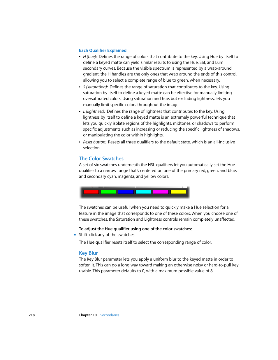 The color swatches, Key blur | Apple Color 1.0 User Manual | Page 218 / 364