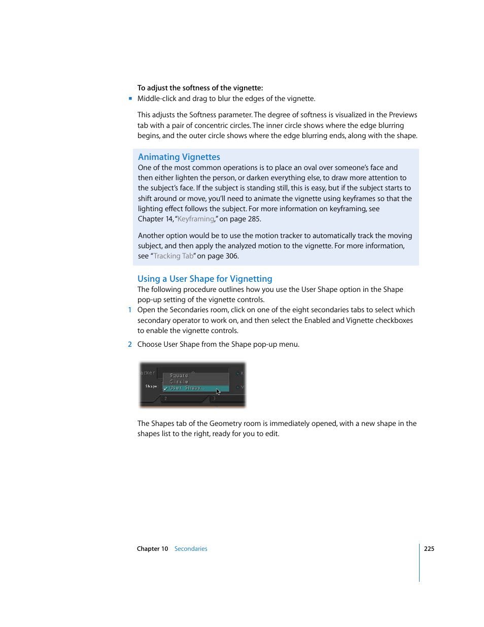 Animating vignettes, Using a user shape for vignetting | Apple Color 1.0 User Manual | Page 225 / 364
