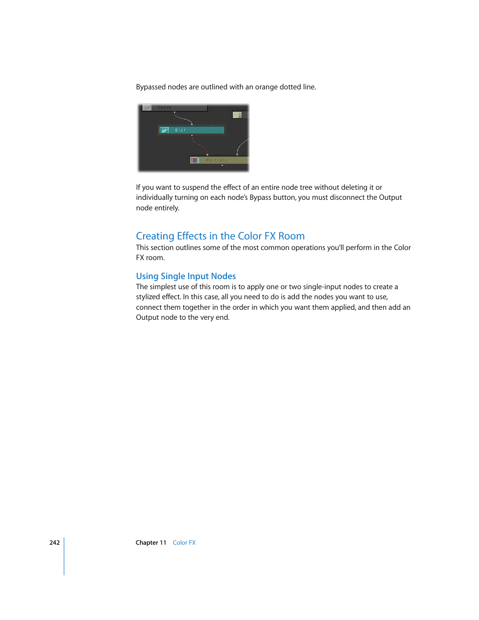 Creating effects in the color fx room, Using single input nodes, P. 242) | Apple Color 1.0 User Manual | Page 242 / 364