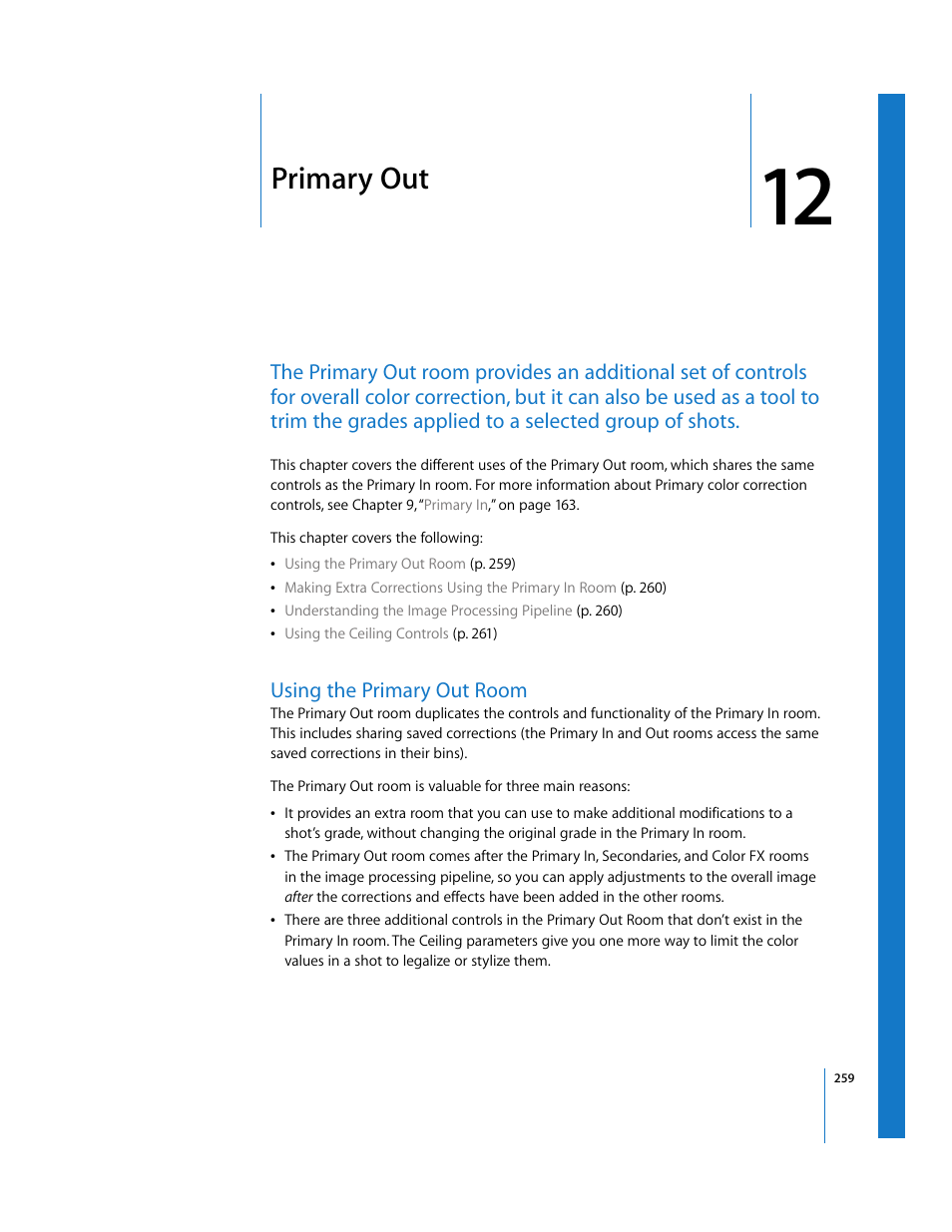 Primary out, Using the primary out room, Chapter 12 | Apple Color 1.0 User Manual | Page 259 / 364