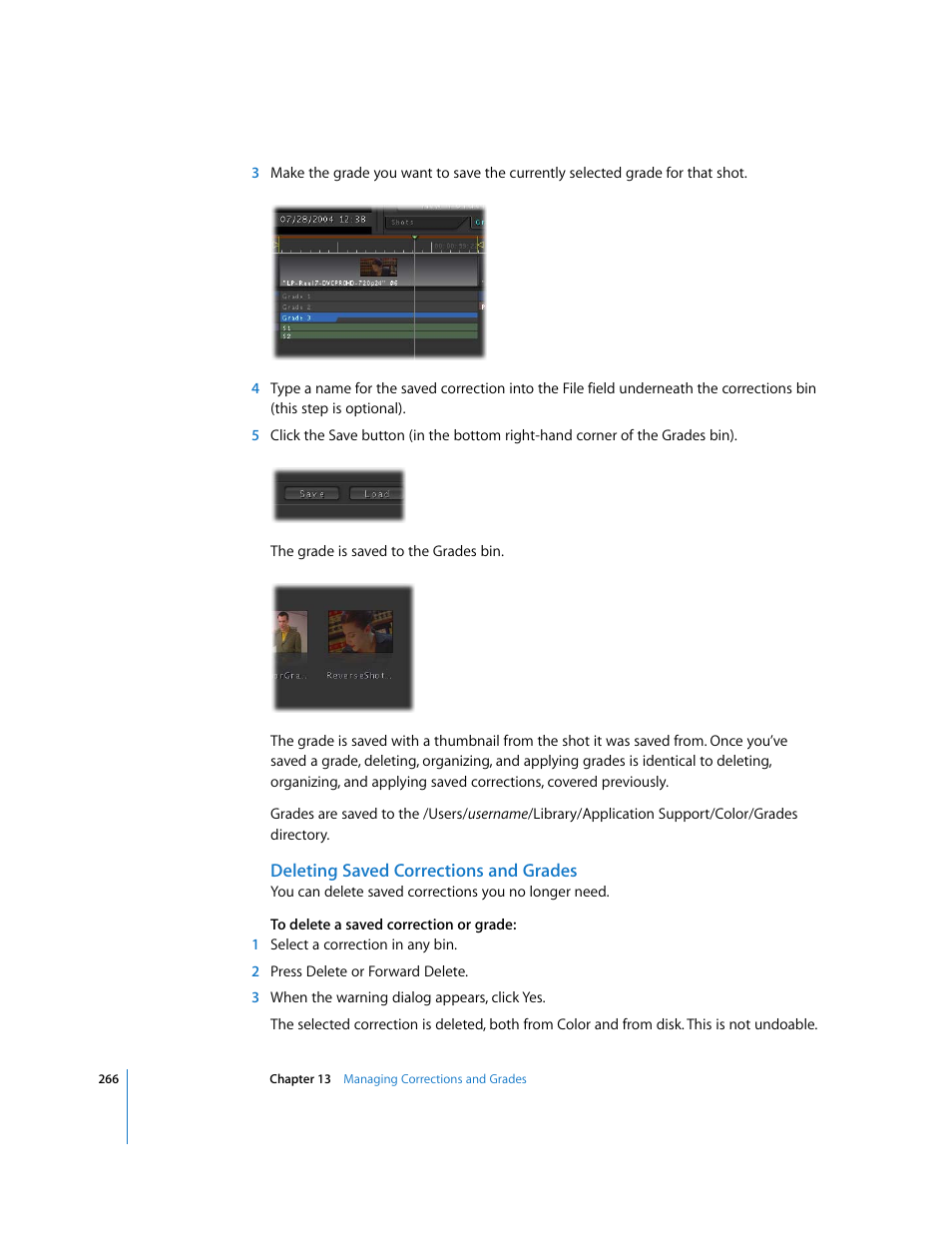 Deleting saved corrections and grades | Apple Color 1.0 User Manual | Page 266 / 364