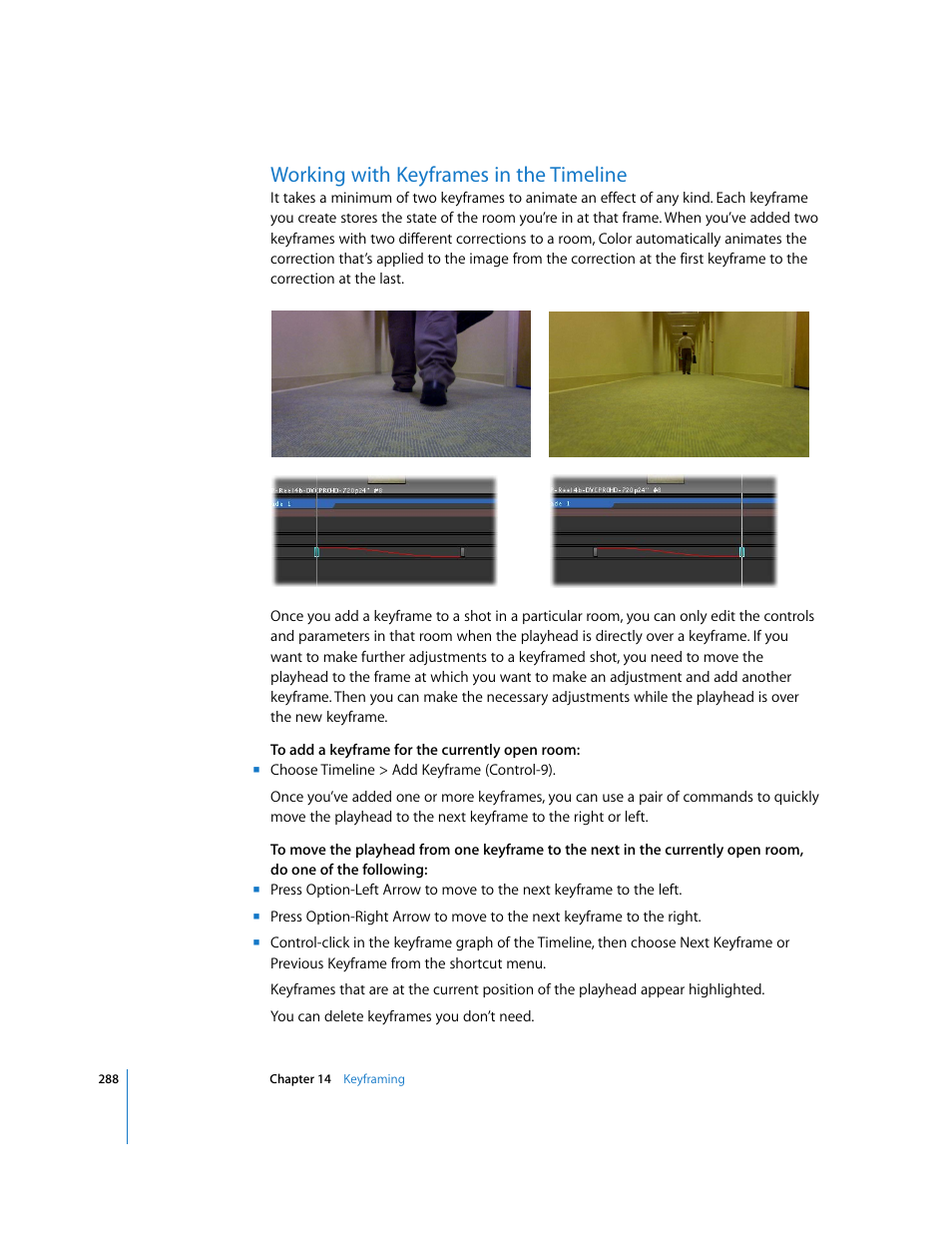 Working with keyframes in the timeline, P. 288) | Apple Color 1.0 User Manual | Page 288 / 364