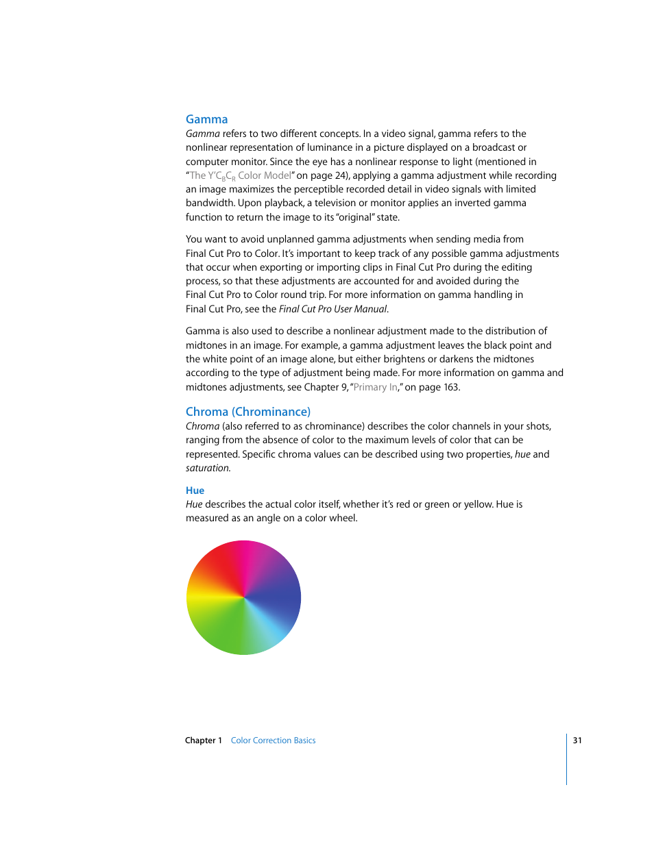 Gamma, Chroma (chrominance) | Apple Color 1.0 User Manual | Page 31 / 364
