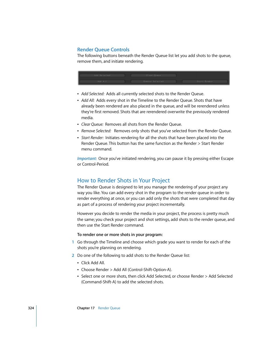 How to render shots in your project, P. 324) | Apple Color 1.0 User Manual | Page 324 / 364