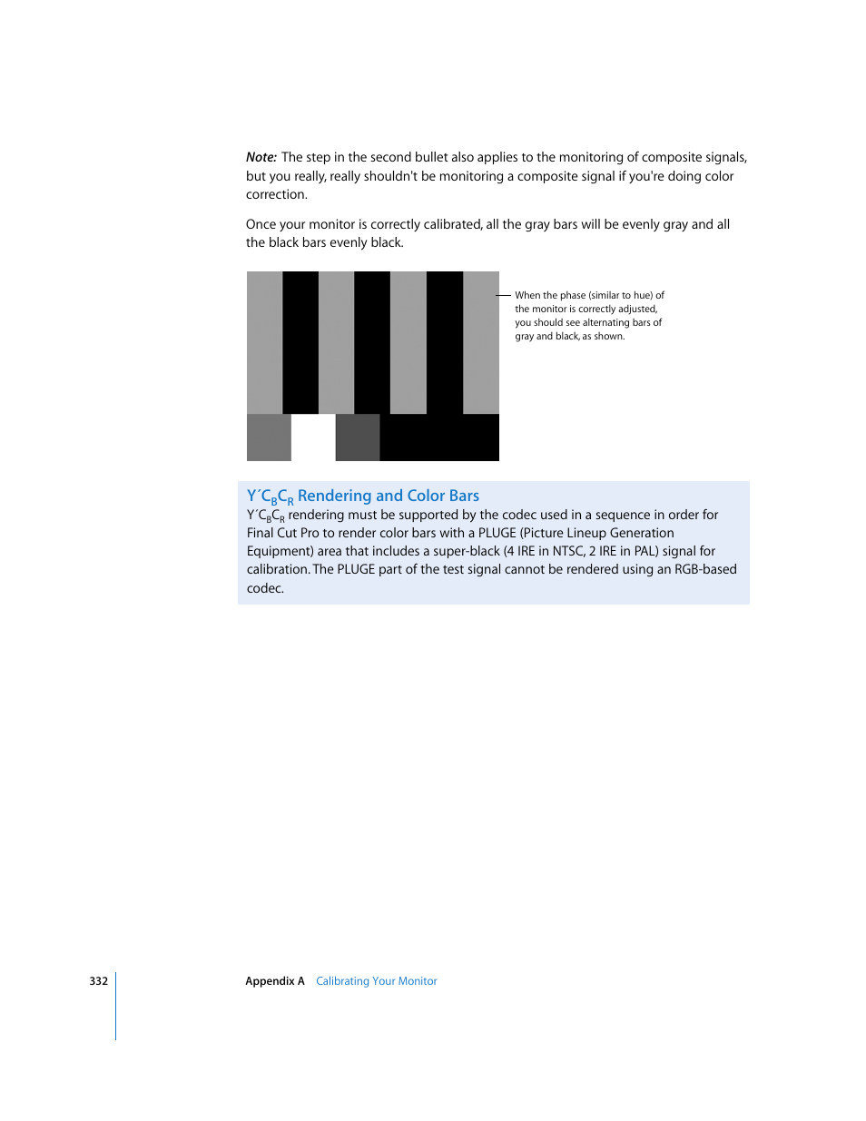 Y´cbcr rendering and color bars, Rendering and color bars | Apple Color 1.0 User Manual | Page 332 / 364