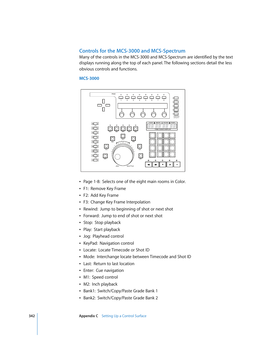 Controls for the mcs-3000 and mcs-spectrum, 342 appendix c setting up a control surface | Apple Color 1.0 User Manual | Page 342 / 364