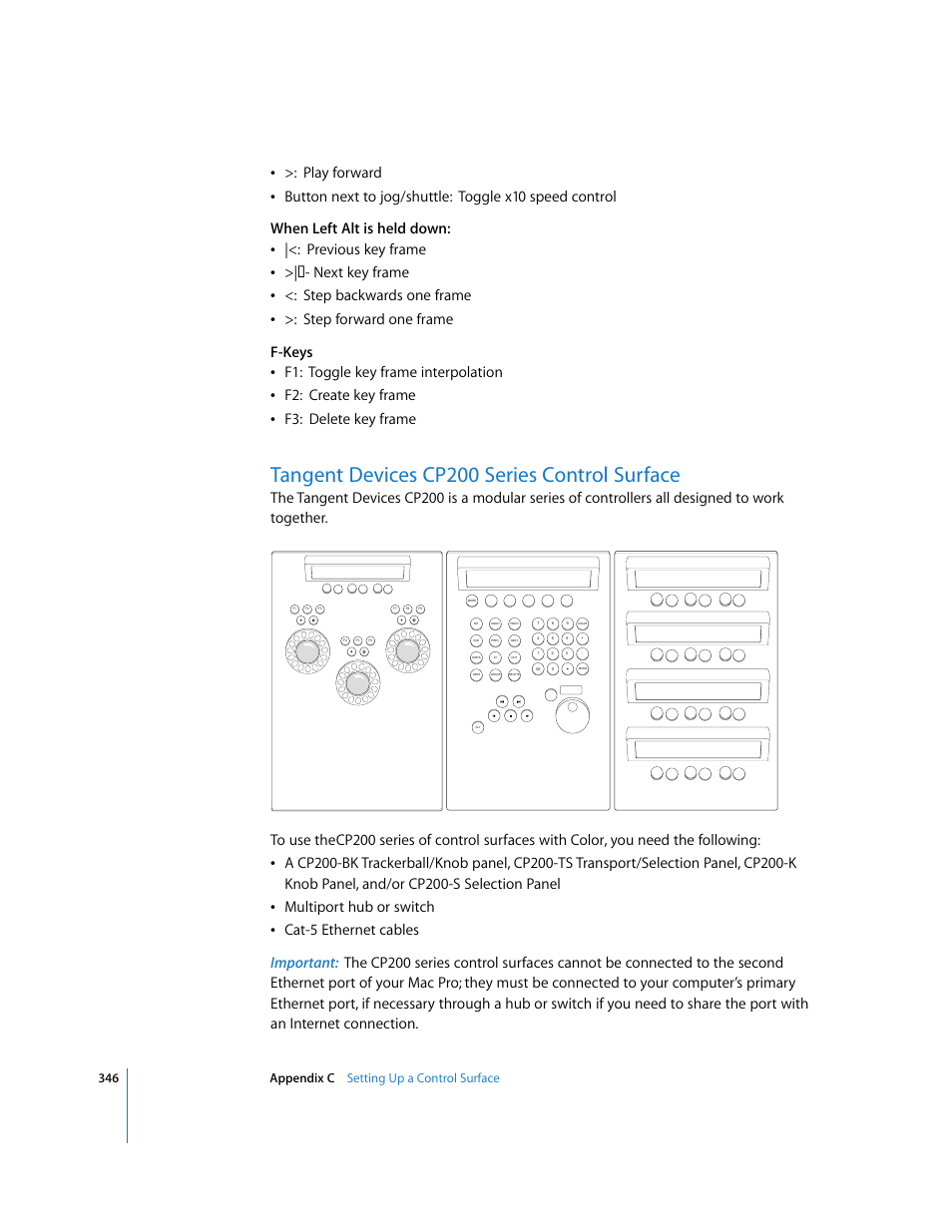 Tangent devices cp200 series control surface, P. 346), 346 appendix c setting up a control surface | Apple Color 1.0 User Manual | Page 346 / 364