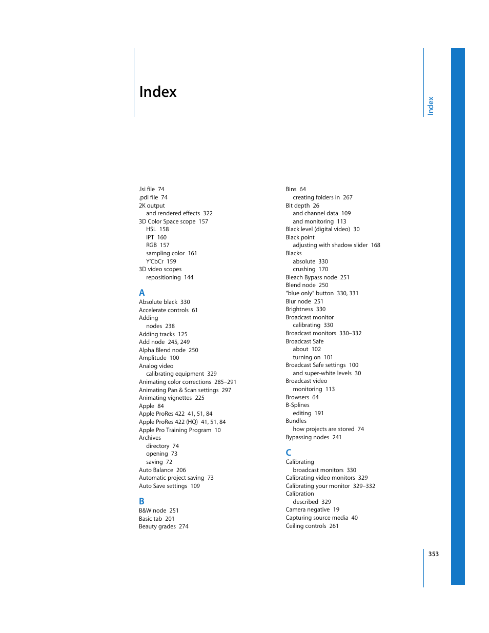 Index | Apple Color 1.0 User Manual | Page 353 / 364