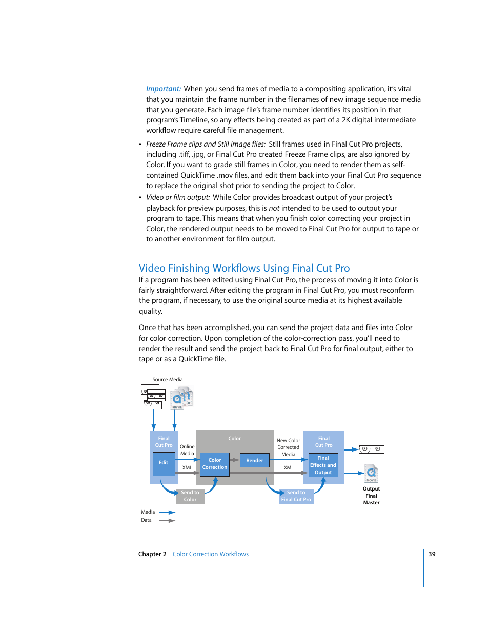 Video finishing workflows using finalcutpro, Video finishing workflows using final cut pro, P. 39) | Apple Color 1.0 User Manual | Page 39 / 364